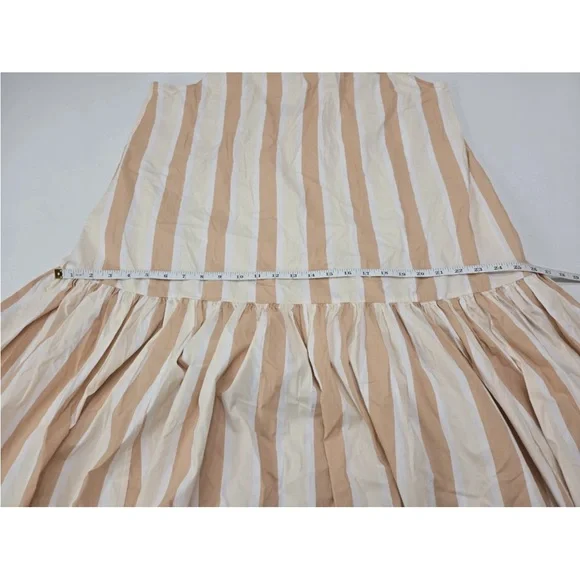 STAUD Marlowe Striped Dress Halter Tie Neck Midi Dress Tan White Size L Womens - Picture 8 of 10
